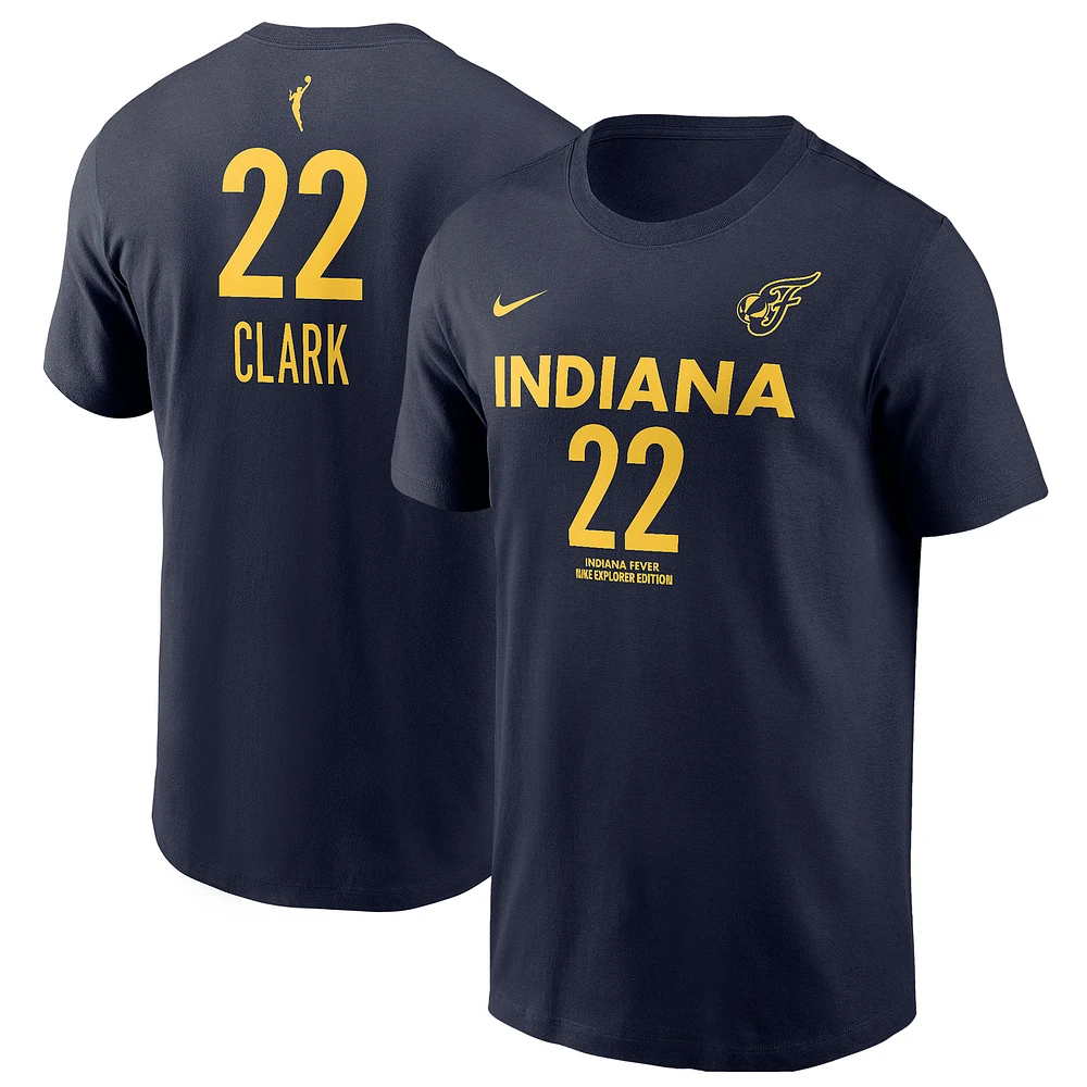 T-shirt unisexe Nike Caitlin Clark Navy Indiana Fever 2024 WNBA Draft Explorer Edition avec nom et numéro de joueur