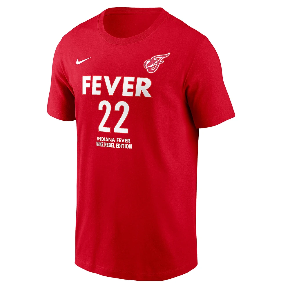 T-shirt unisexe Nike Caitlin Clark Red Indiana Fever 2024 WNBA Draft Rebel Edition avec nom et numéro de joueur