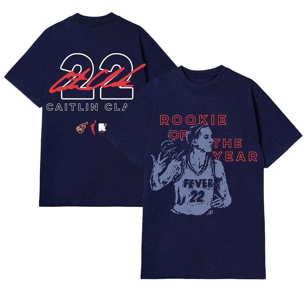 Unisex round21 Caitlin Clark Navy Indiana Fever 2024 WNBA Rookie of the Year T-Shirt