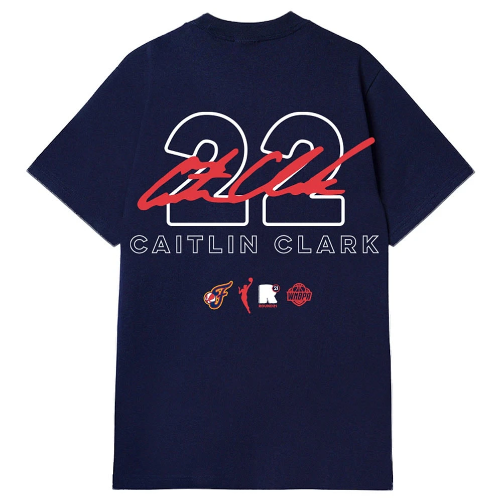 T-shirt unisexe round21 Caitlin Clark bleu marine Indiana Fever 2024 WNBA Rookie of the Year