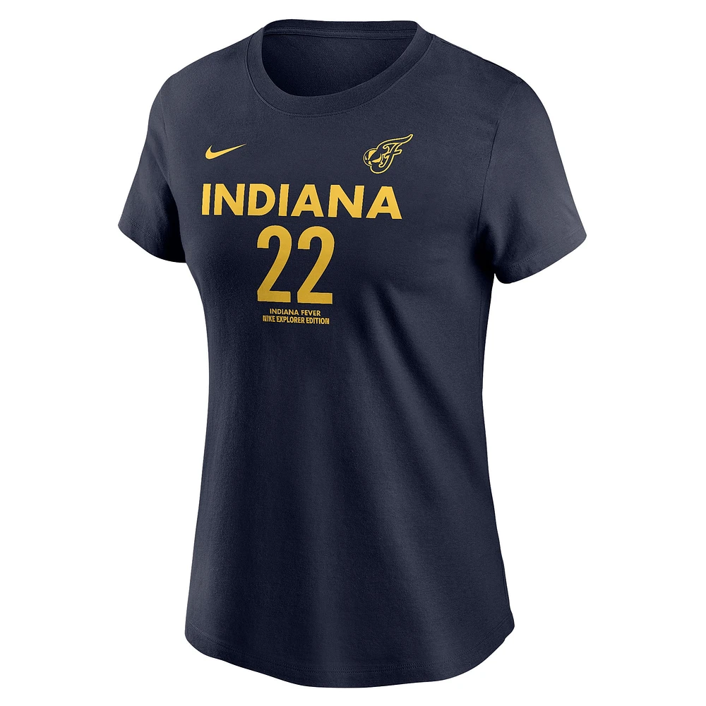 T-shirt Nike Caitlin Clark pour femme, bleu marine, Indiana Fever 2024 WNBA Draft Explorer Edition, nom et numéro du joueur