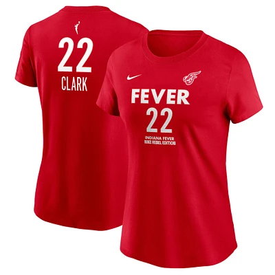 T-shirt Nike Caitlin Clark Red Indiana Fever 2024 WNBA Draft Rebel Edition avec nom et numéro de joueur pour femme