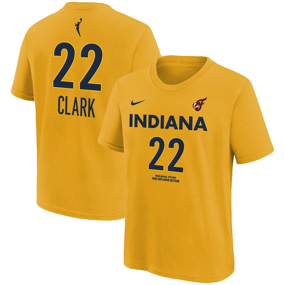 T-shirt Nike Caitlin Clark Gold Indiana Fever pour jeune avec nom et numéro