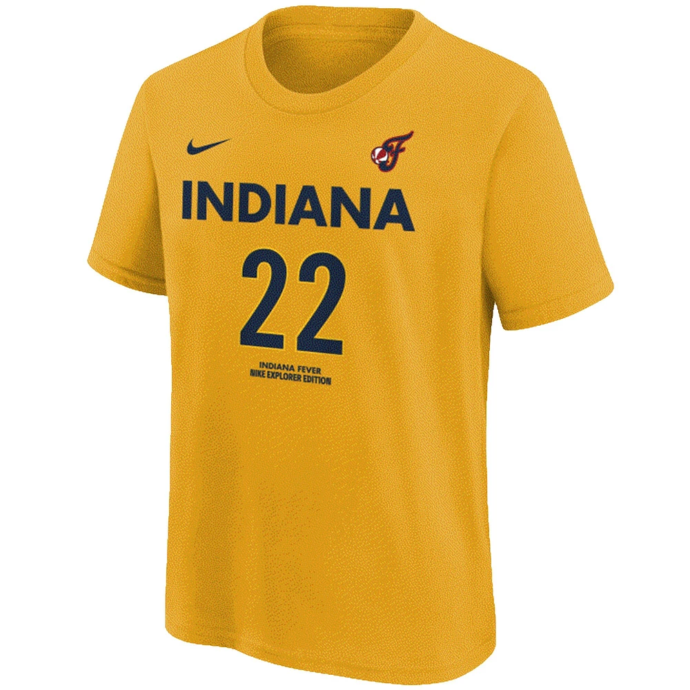 T-shirt Nike Caitlin Clark Gold Indiana Fever pour jeune avec nom et numéro
