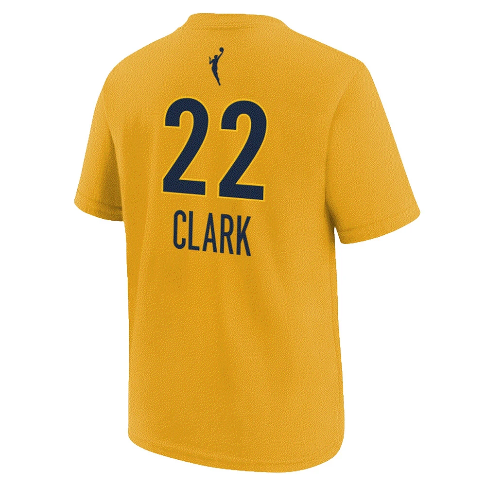 T-shirt Nike Caitlin Clark Gold Indiana Fever pour jeune avec nom et numéro