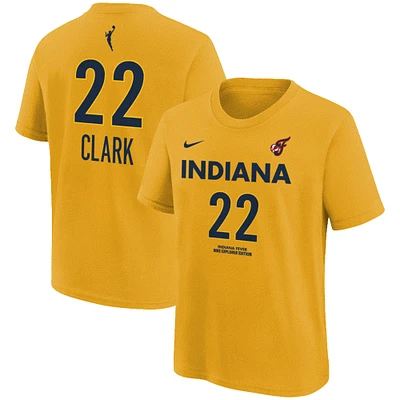 T-shirt Nike Caitlin Clark Gold Indiana Fever pour jeune avec nom et numéro
