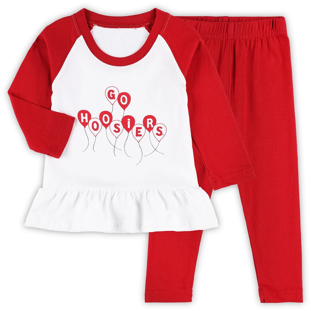 Wes & Willy Crimson/White Indiana Hoosiers Balloon Raglan T-shirt à manches 3/4 et leggings pour fille