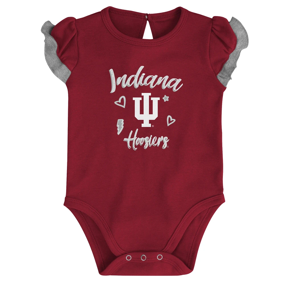 Girls Newborn & Infant Crimson/Heather Gray Indiana Hoosiers Too Much Love Two-Piece Bodysuit Set