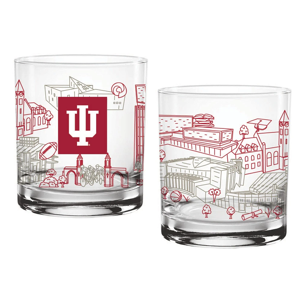 Indiana Hoosiers paquet de deux 14oz. Verre d’art de ligne de campus