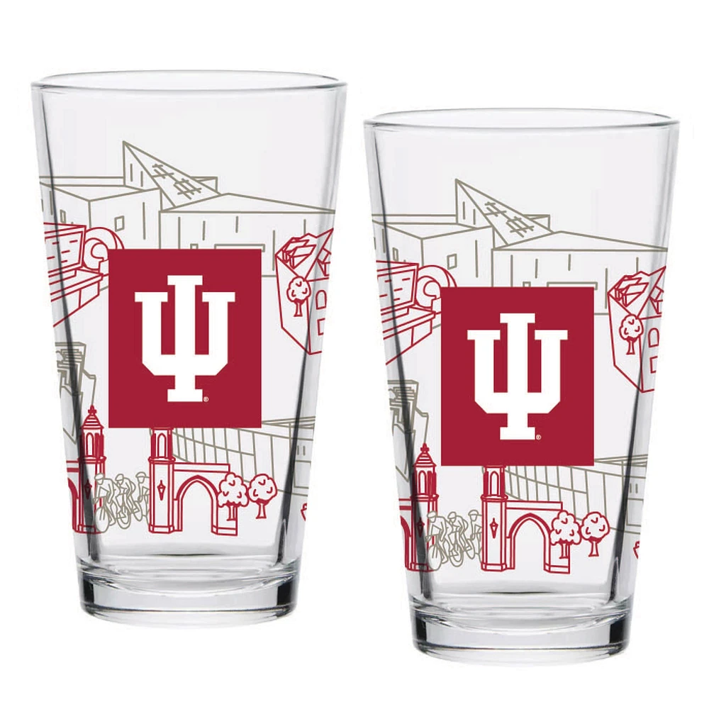 Indiana Hoosiers Two-Pack 16oz. Campus Line Art Pint Glass Set