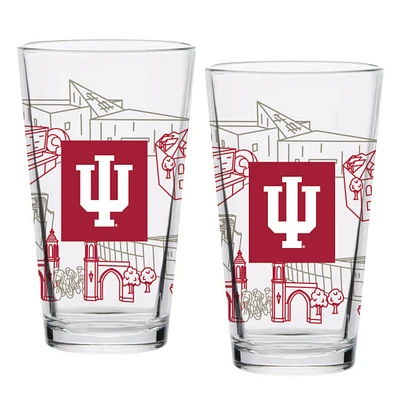 Indiana Hoosiers paquet de deux 16oz. Ensemble de verres à pinte Campus Line Art