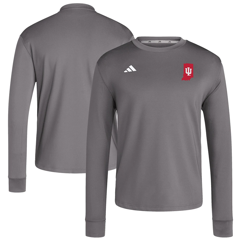 Men's adidas  Gray Indiana Hoosiers Dugout Pullover Sweatshirt