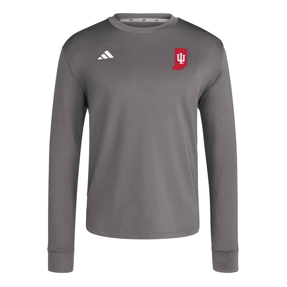 Men's adidas  Gray Indiana Hoosiers Dugout Pullover Sweatshirt
