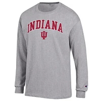 Men's Champion  Heather Gray Indiana Hoosiers Arch Over Logo Long Sleeve T-Shirt