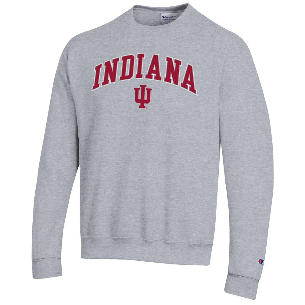 Men's Champion  Heather Gray Indiana Hoosiers Arch Over Logo Pullover Sweatshirt