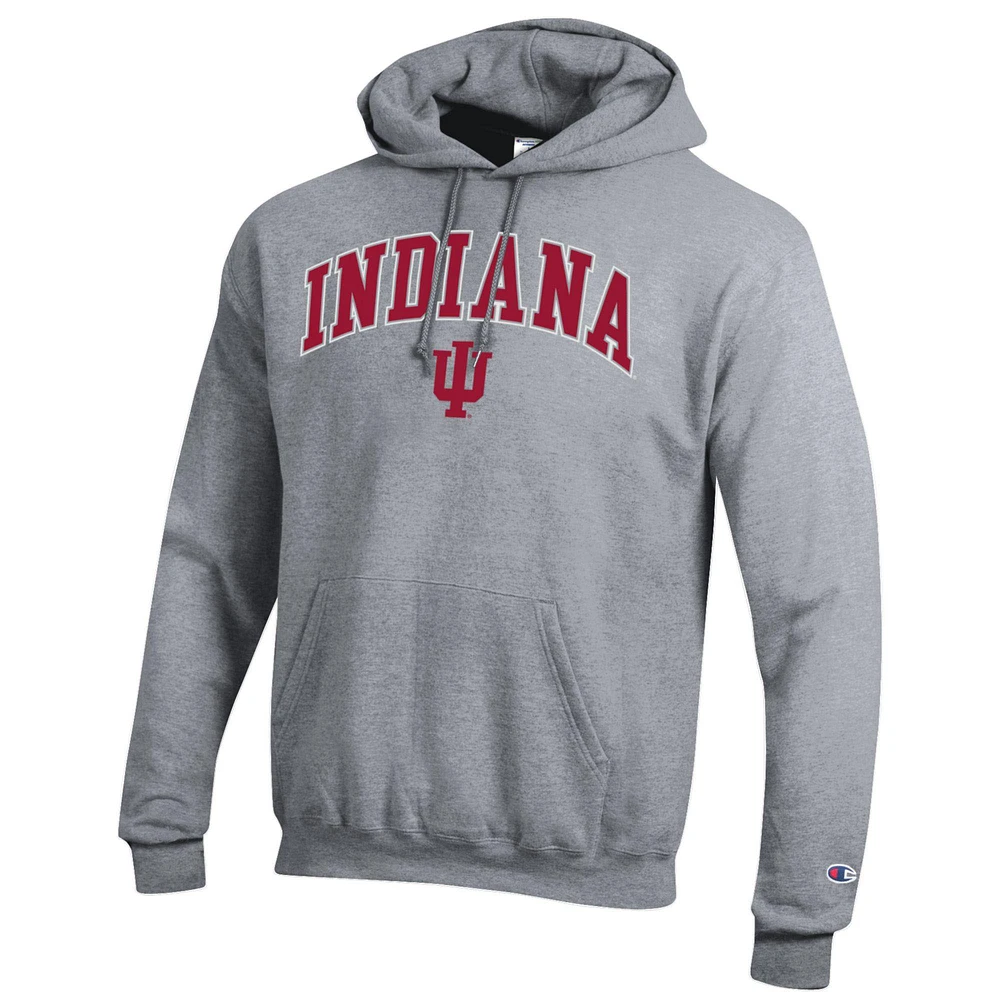 Men's Champion  Heather Gray Indiana Hoosiers Arched Logo Fleece Pullover Hoodie