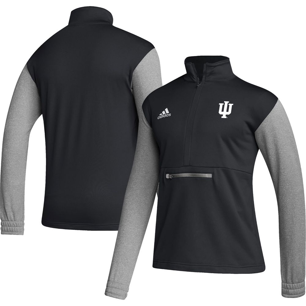 Men's adidas Black/Heathered Gray Indiana Hoosiers Team AEROREADY Half-Zip Jacket