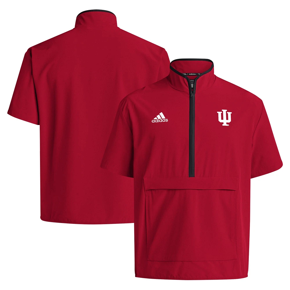 Veste adidas Crimson Indiana Hoosiers Coaches Sideline à manches courtes et demi-zip pour homme