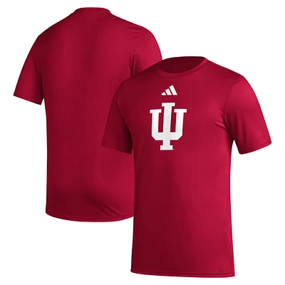 T-shirt d'avant-match avec logo adidas Crimson Indiana Hoosiers Primary Locker pour hommes AEROREADY