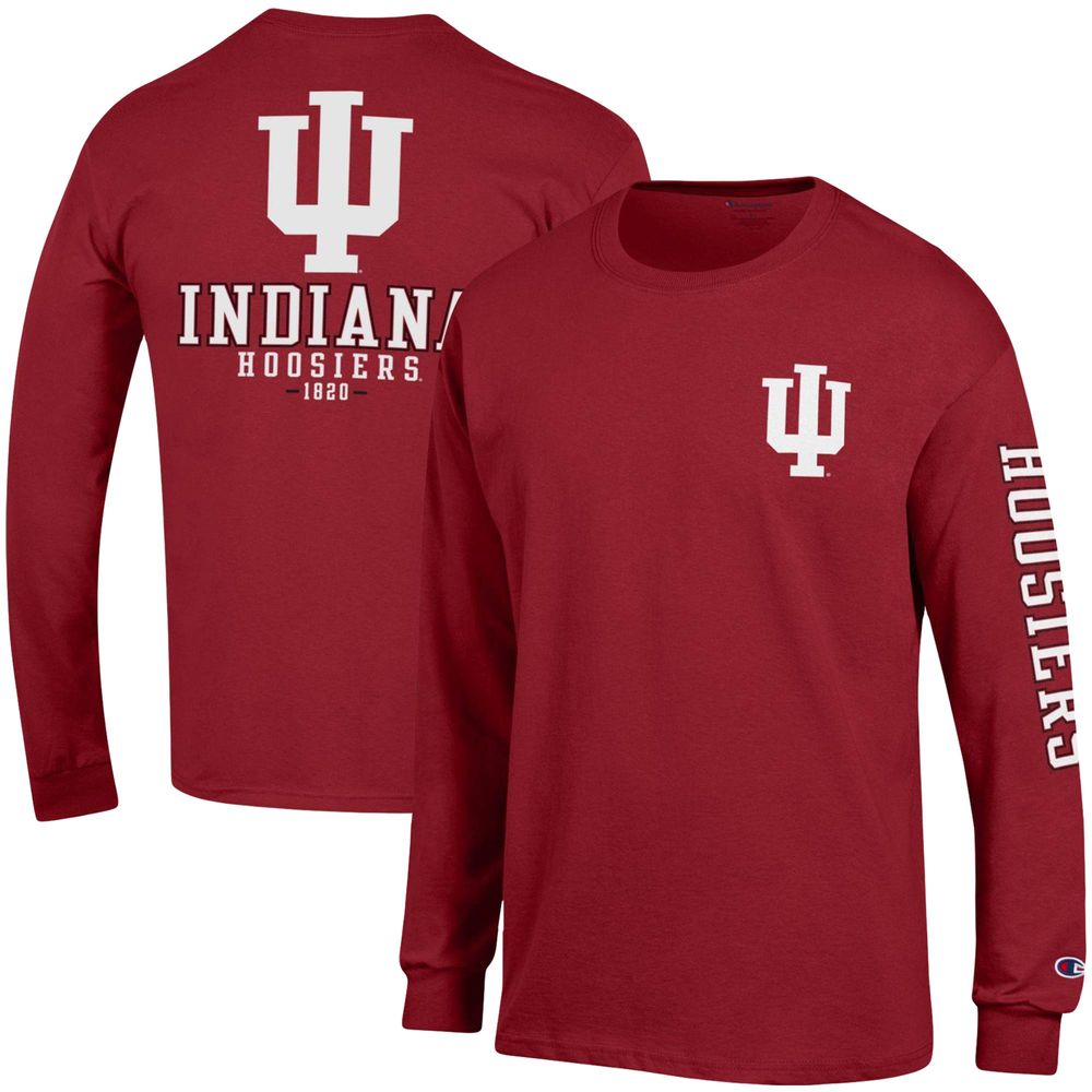 Men's Champion Crimson Indiana Hoosiers Team Stack Long Sleeve T-Shirt