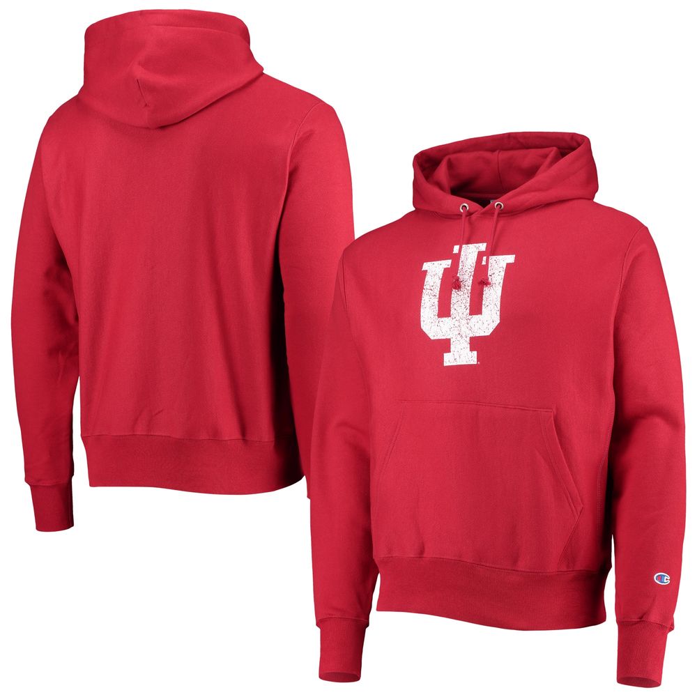 Men's Champion Crimson Indiana Hoosiers Vault Logo Reverse Weave Pullover Hoodie