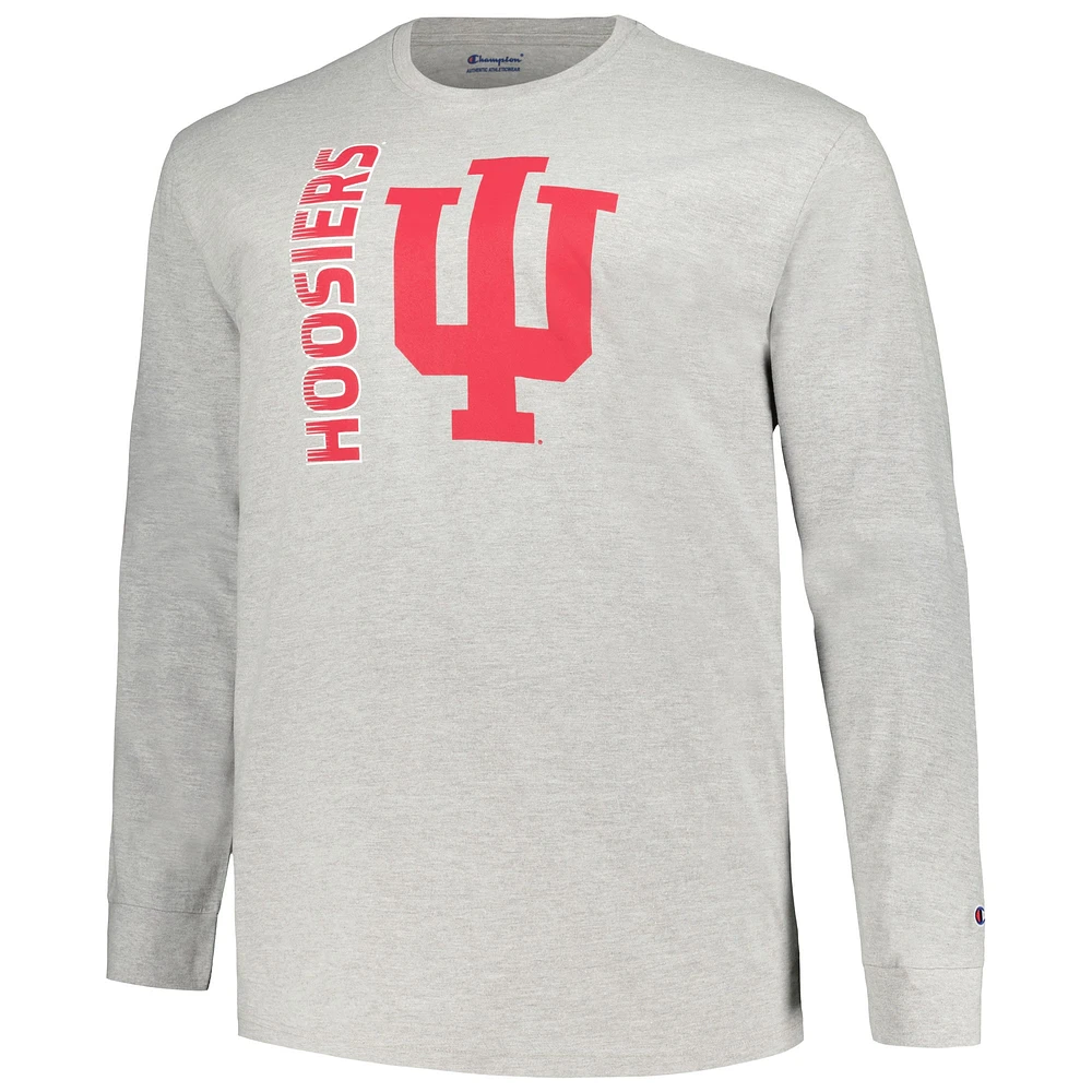 Men's Champion Heather Gray Indiana Hoosiers Big & Tall Mascot Long Sleeve T-Shirt