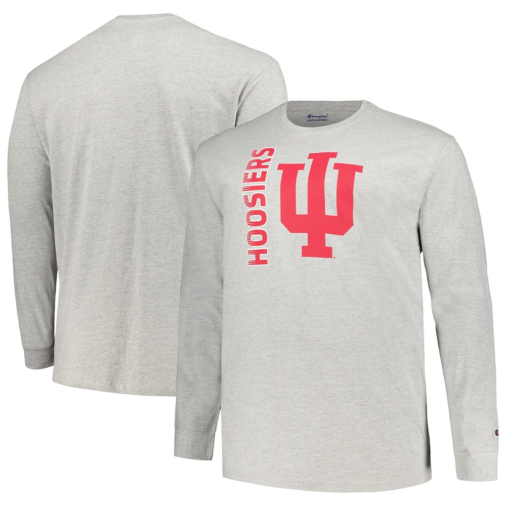 Men's Champion Heather Gray Indiana Hoosiers Big & Tall Mascot Long Sleeve T-Shirt