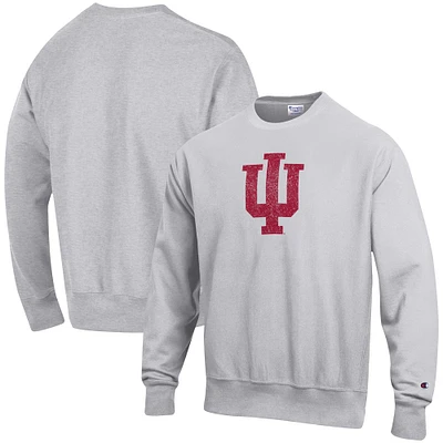 Men's Champion Heathered Gray Indiana Hoosiers Vault Logo Reverse Weave Pullover Sweatshirt