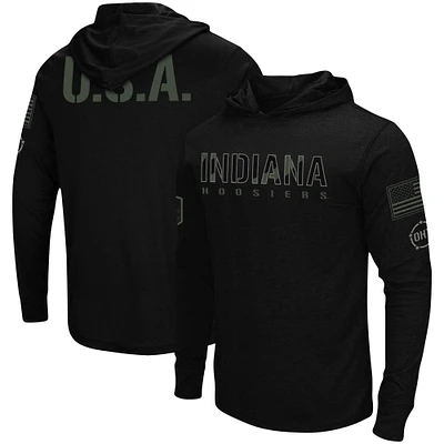 Colosseum Black Indiana Hoosiers OHT Military Appreciation Hoodie T-shirt à manches longues pour homme