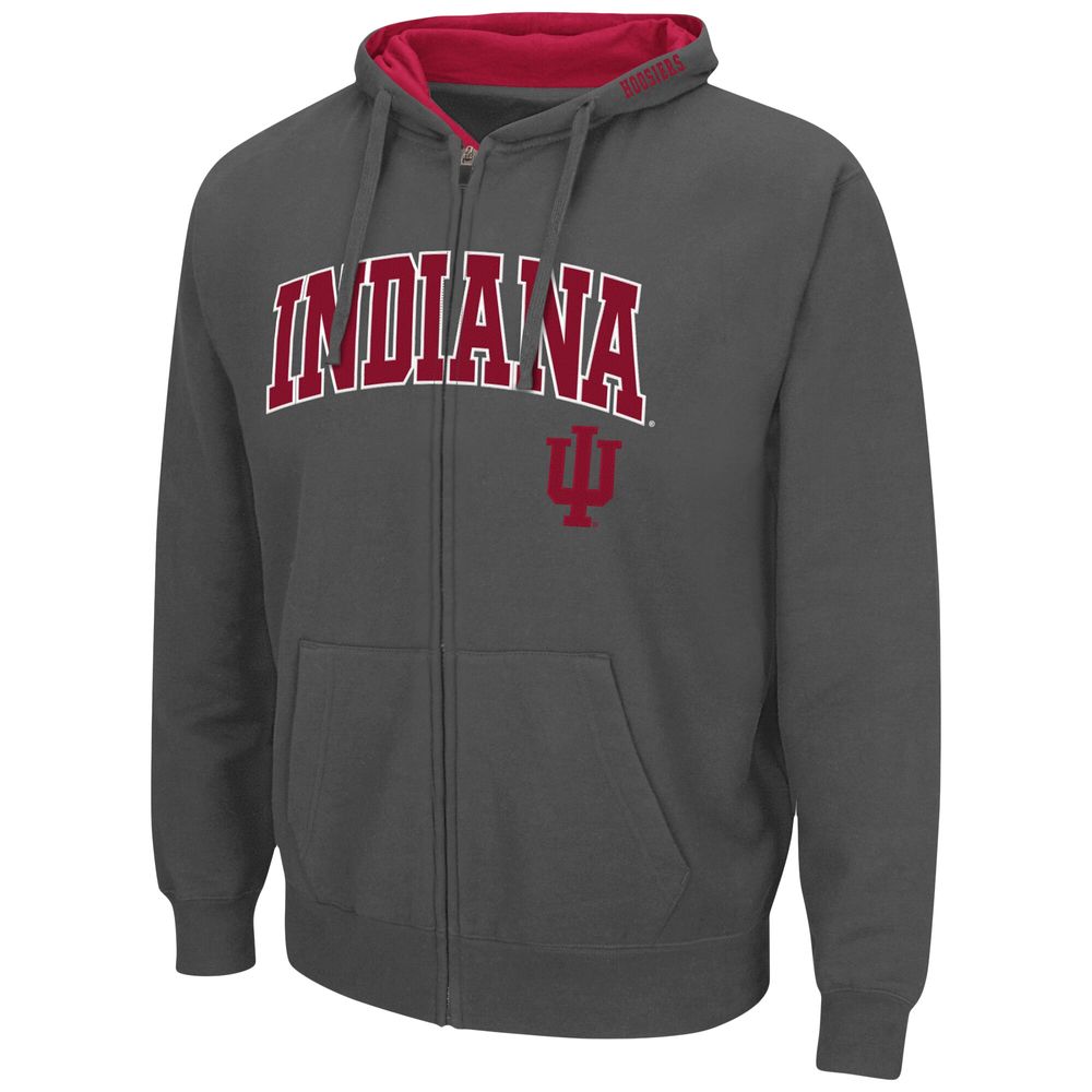 Men's Colosseum Charcoal Indiana Hoosiers Arch & Logo 3.0 Full-Zip Hoodie