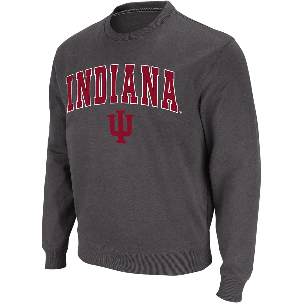 Men's Colosseum Charcoal Indiana Hoosiers Arch & Logo Crew Neck Sweatshirt