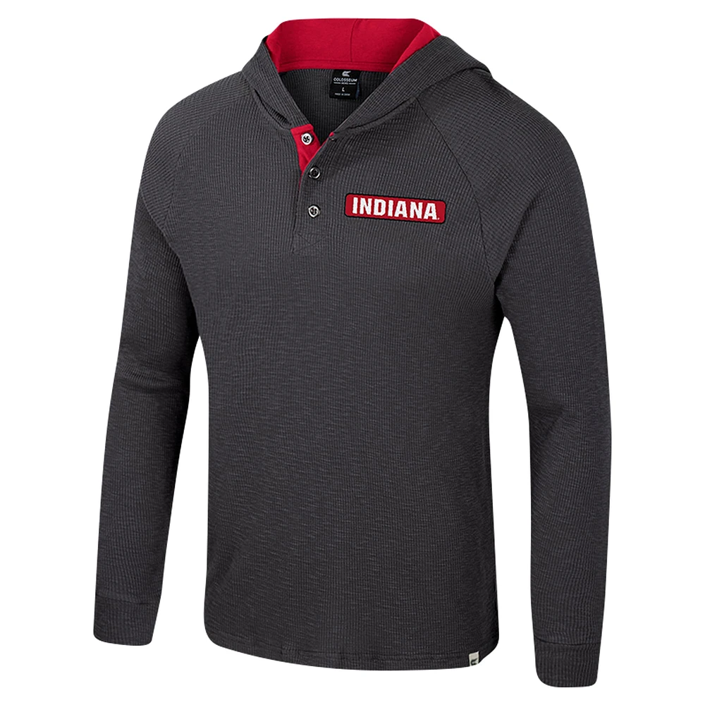 Men's Colosseum  Charcoal Indiana Hoosiers Dujour Ralgan Long Sleeve Henley Hoodie T-Shirt