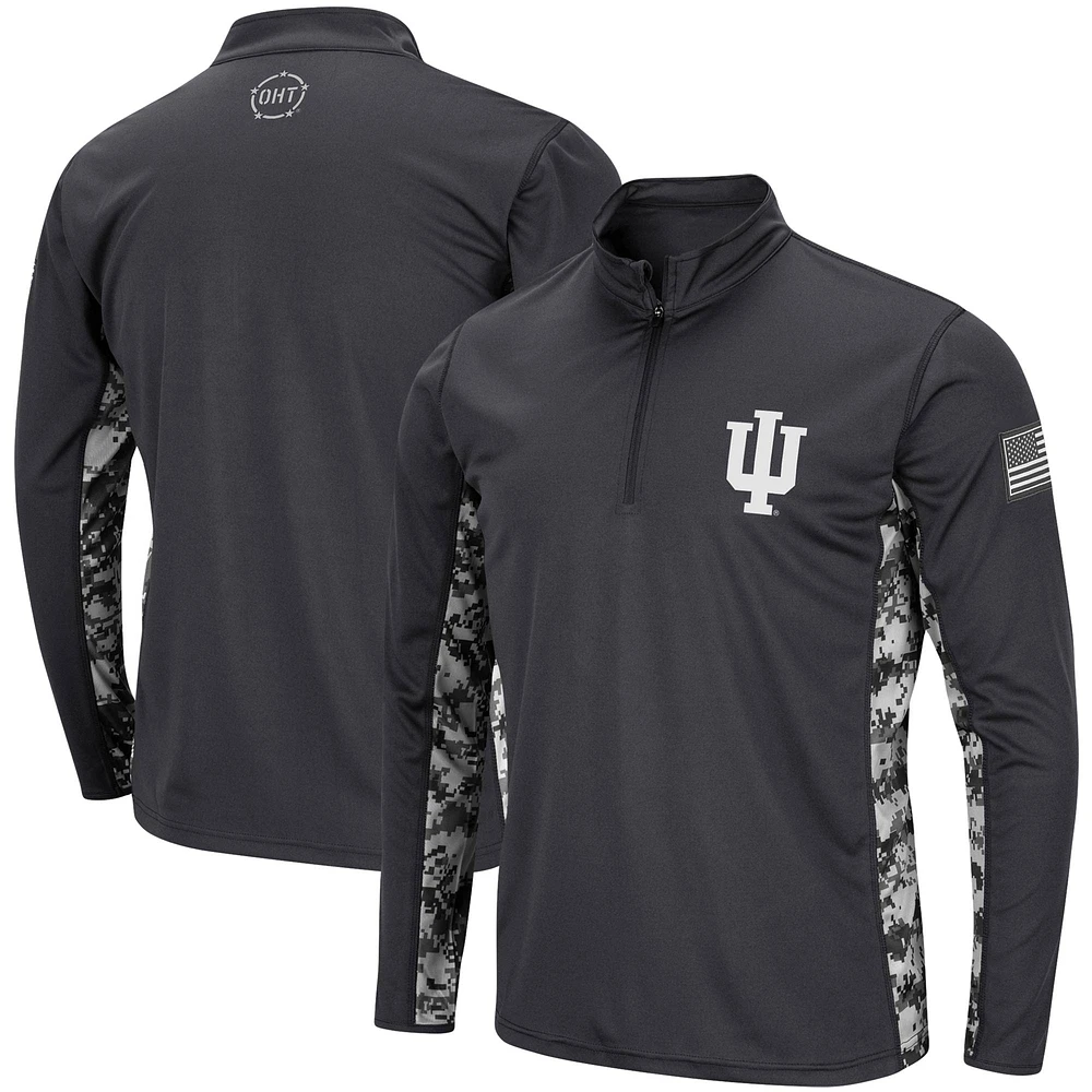 Colosseum Charcoal Indiana Hoosiers OHT Military Appreciation Digital Camo Lightweight Quarter-Zip Pullover pour homme