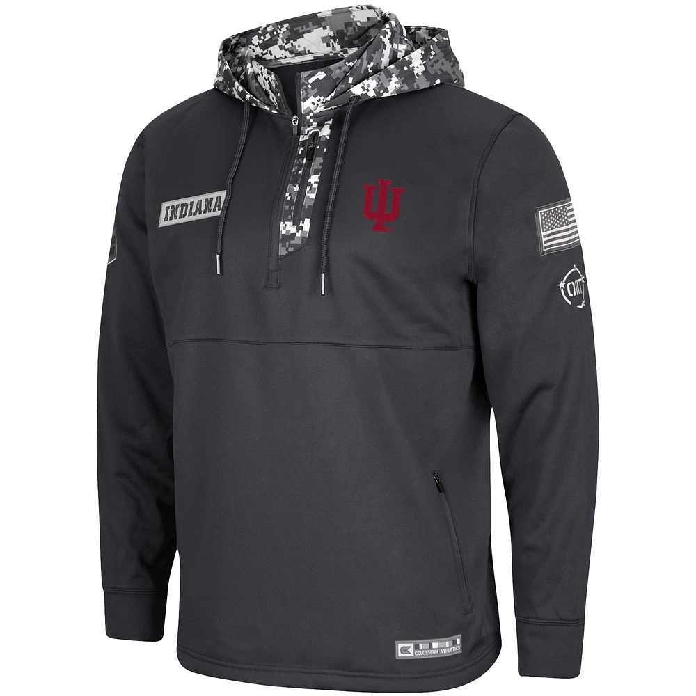 Men's Colosseum Charcoal Indiana Hoosiers OHT Military Appreciation Digital Camo Quarter-Zip Hoodie