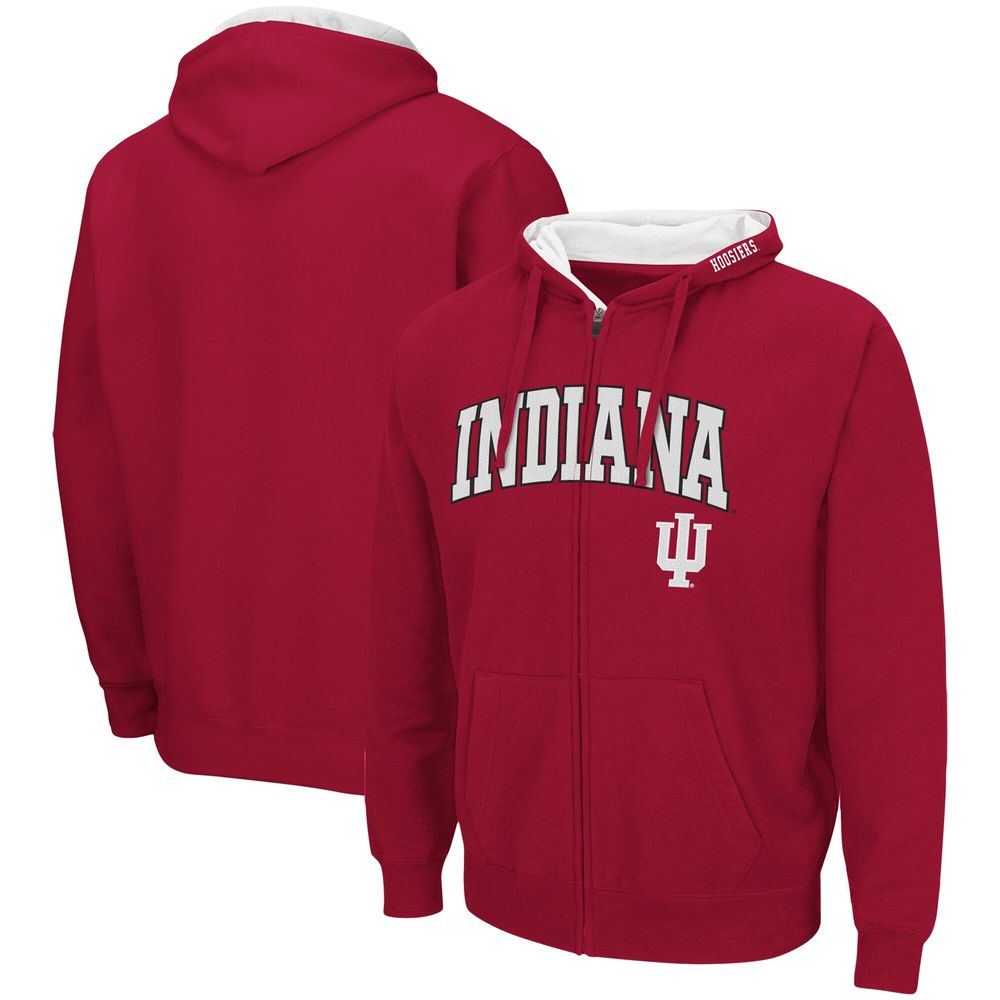 Men's Colosseum Crimson Indiana Hoosiers Arch & Logo 3.0 Full-Zip Hoodie