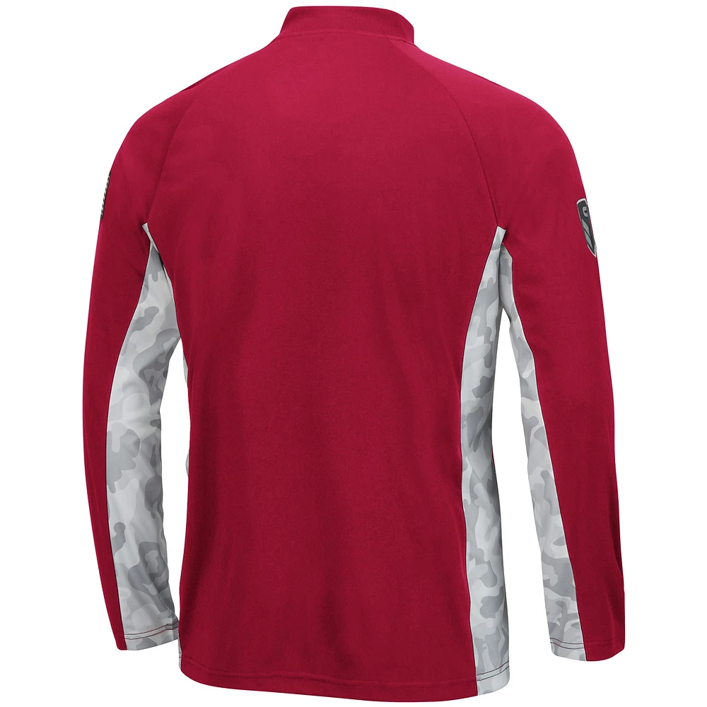 Men's Colosseum Crimson Indiana Hoosiers OHT Military Appreciation Snow Cruise Raglan 1/4-Zip Jacket