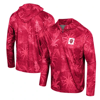 Men's Colosseum Crimson Indiana Hoosiers Palms Printed Lightweight Quarter-Zip Hooded Top