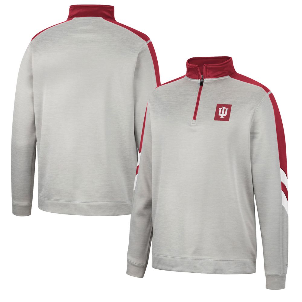 Men's Colosseum Gray/Crimson Indiana Hoosiers Bushwood Fleece Quarter-Zip Jacket