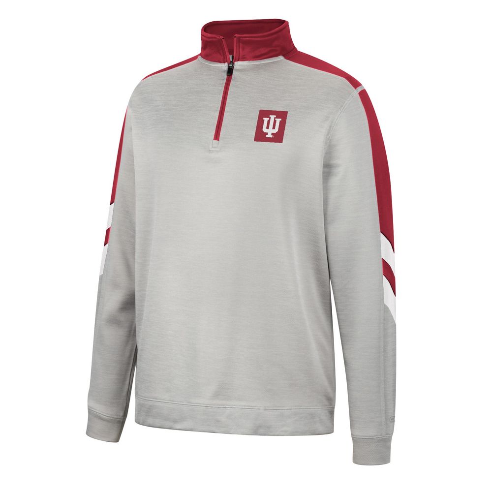 Men's Colosseum Gray/Crimson Indiana Hoosiers Bushwood Fleece Quarter-Zip Jacket