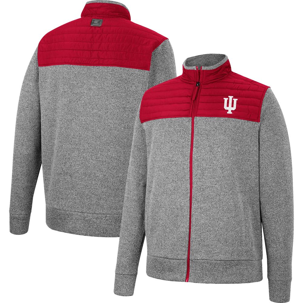 Men's Colosseum Gray/Crimson Indiana Hoosiers Putter Herringbone Full-Zip Jacket