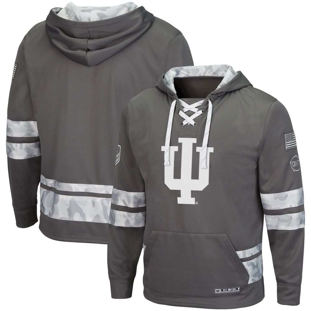 Men's Colosseum Gray Indiana Hoosiers OHT Military Appreciation Lace-Up Pullover Hoodie