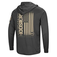 T-shirt à capuche manches longues pour hommes Colosseum Heather Black Indiana Hoosiers Team OHT Military Appréciation