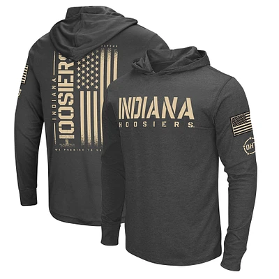T-shirt à capuche manches longues pour hommes Colosseum Heather Black Indiana Hoosiers Team OHT Military Appréciation
