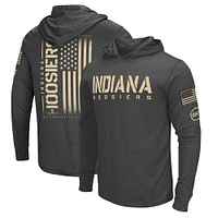 T-shirt à capuche manches longues pour hommes Colosseum Heather Black Indiana Hoosiers Team OHT Military Appréciation