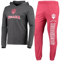 Ensemble pyjama à capuche et de jogging Concepts Sport Crimson/Heather Charcoal pour hommes Indiana Hoosiers Meter