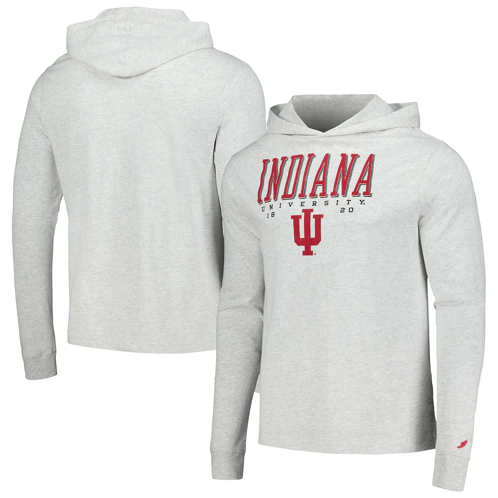 Men's League Collegiate Wear Ash Indiana Hoosiers Team Stack Tumble Long Sleeve Hooded T-Shirt