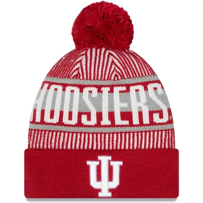 Indiana Hoosiers New Era Logo Striped Cuff Knit Hat with Pom - Crimson