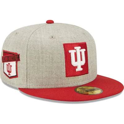 Indiana Hoosiers New Era Patch 59FIFTY Fitted Hat - Heather Gray/Crimson