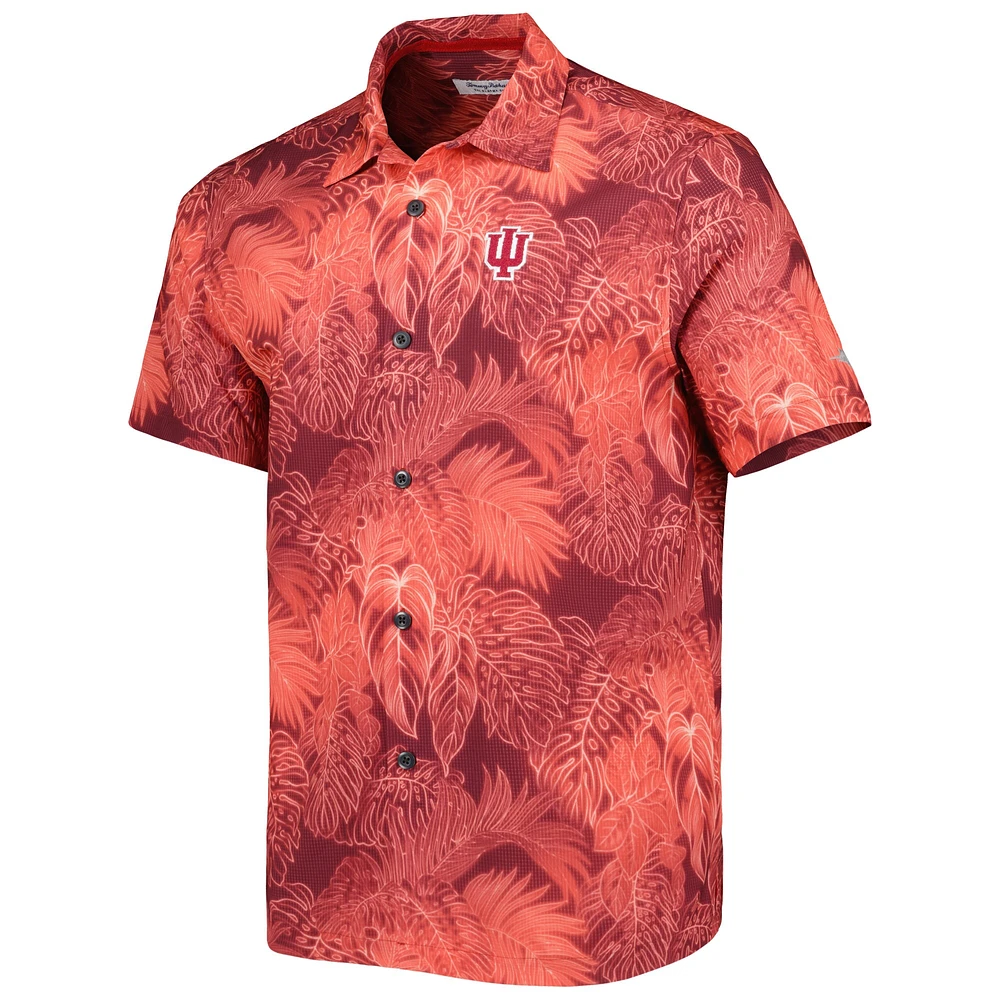 Men's Tommy Bahama Crimson Indiana Hoosiers Coast Luminescent Fronds IslandZone Button-Up Camp Shirt