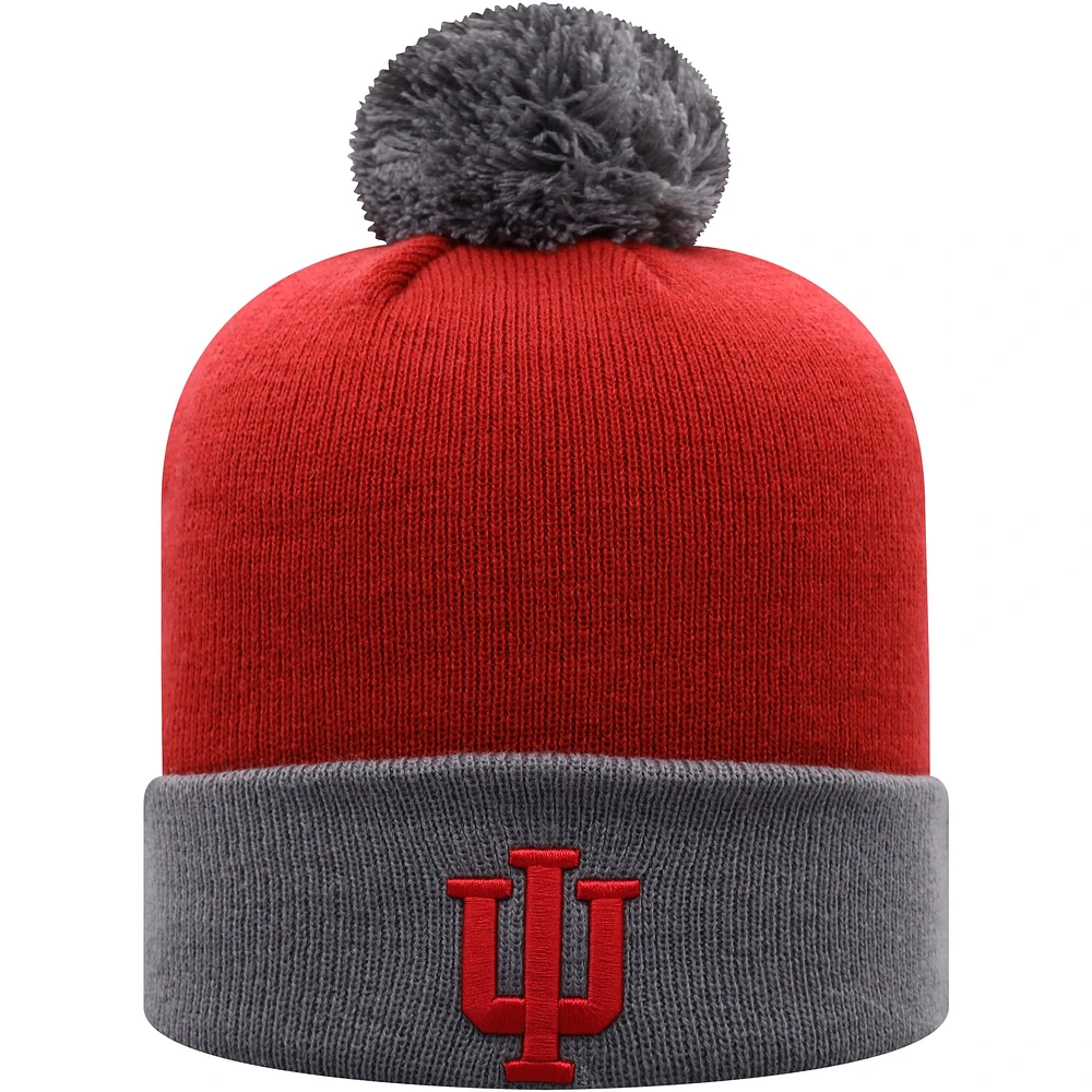 Men's Top of the World Crimson/Gray Indiana Hoosiers Core 2-Tone Cuffed Knit Hat with Pom